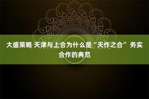 大盛策略 天津与上合为什么是“天作之合” 务实合作的典范