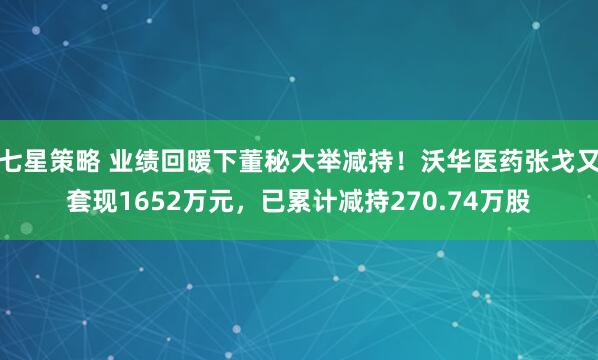 七星策略 业绩回暖下董秘大举减持！沃华医药张戈又套现1652万元，已累计减持270.74万股
