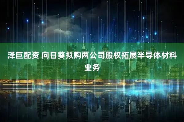 泽巨配资 向日葵拟购两公司股权拓展半导体材料业务